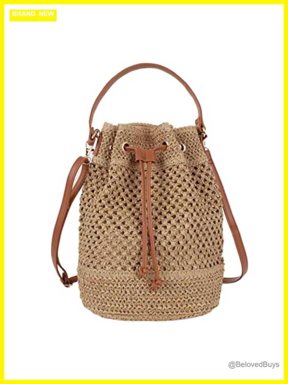 Small Drawstring Shoulder Bag Straw Weave Handbag Beach Purse